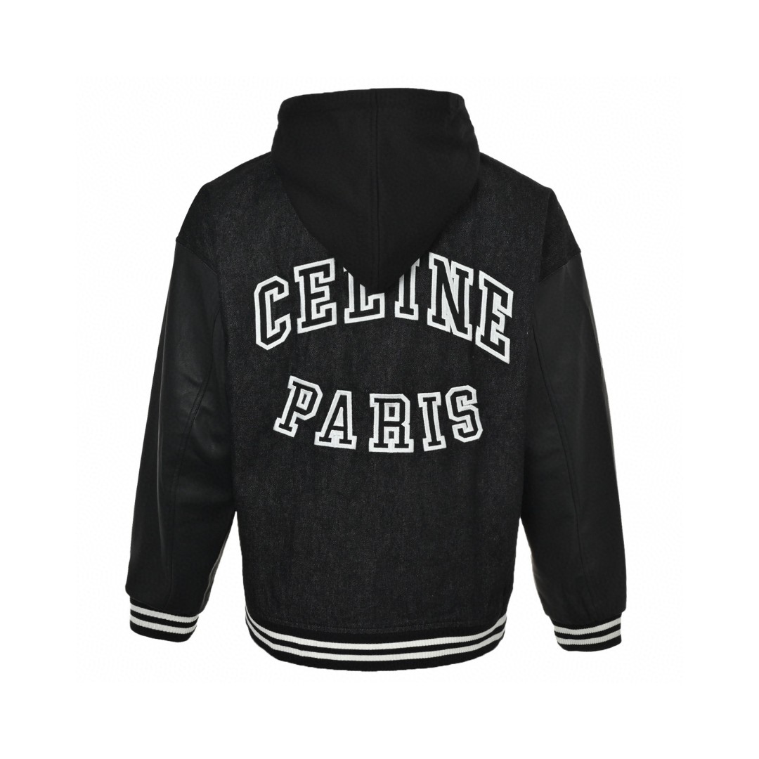 CELINE 赛琳 刺绣字母连帽棉服 棒球服 夹克 外套 长袖 黑色 C0 2Q937947F-38CH