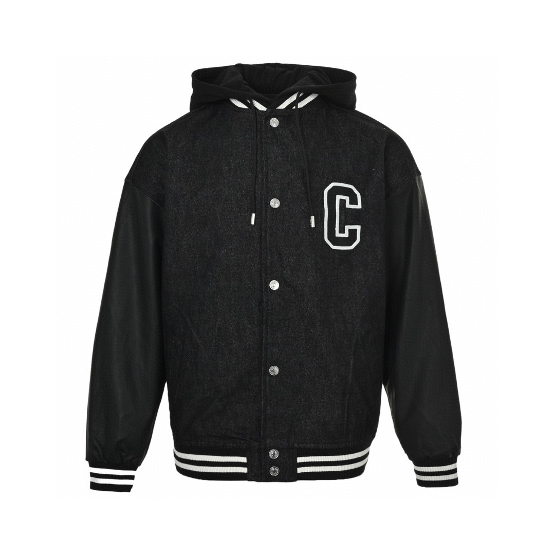 CELINE 赛琳 刺绣字母连帽棉服 棒球服 夹克 外套 长袖 黑色 C0 2Q937947F-38CH