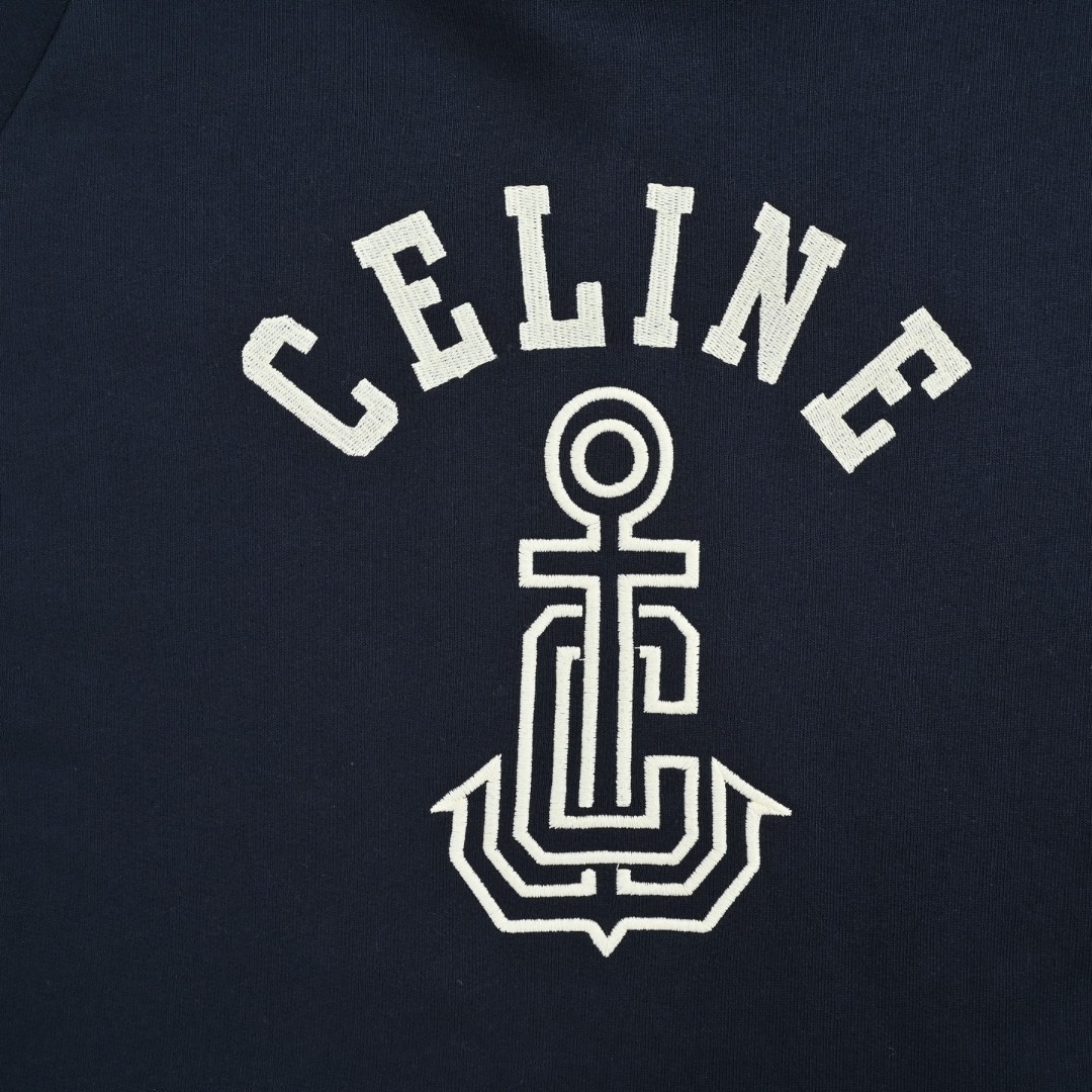 CELINE 赛琳 刺绣字母徽标连帽卫衣 外套 长袖 蓝色 B0 RY0BD510Z-07YC