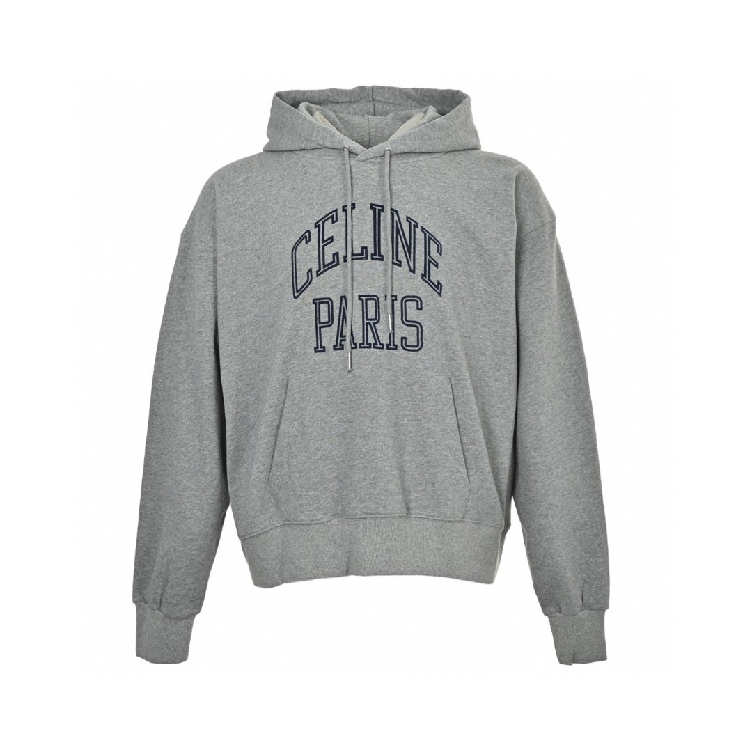 CELINE 赛琳 胸前植绒刺绣连帽卫衣 外套 长袖 灰色 B0 RY0KI345F-09SH