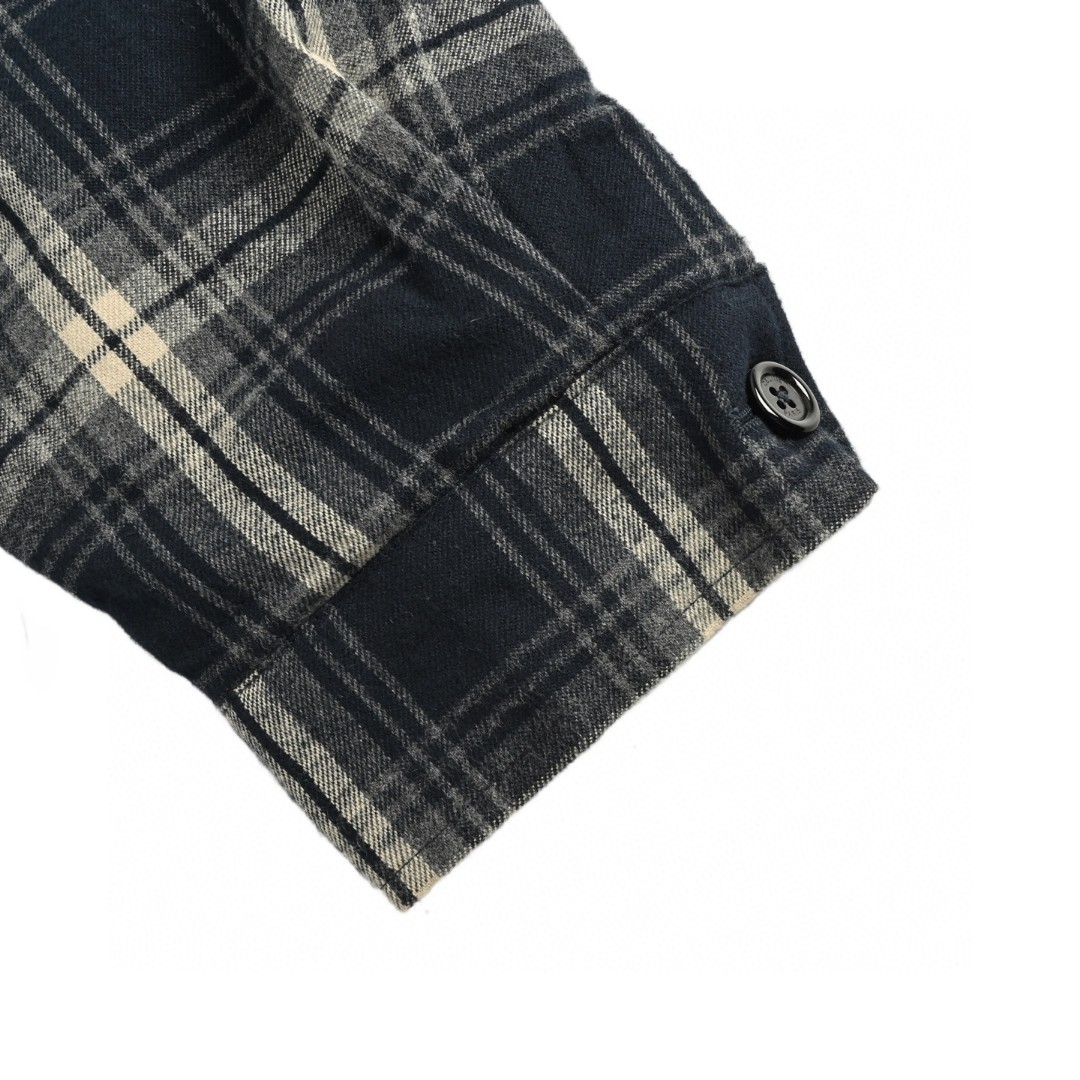 CELINE 赛琳 格纹羊绒连帽衬衫外套 夹克 长袖 蓝灰色 C0 2W65B912X-07MR