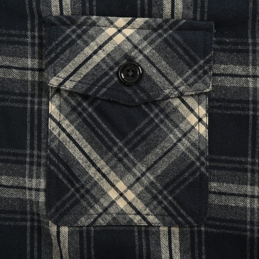 CELINE 赛琳 格纹羊绒连帽衬衫外套 夹克 长袖 蓝灰色 C0 2W65B912X-07MR