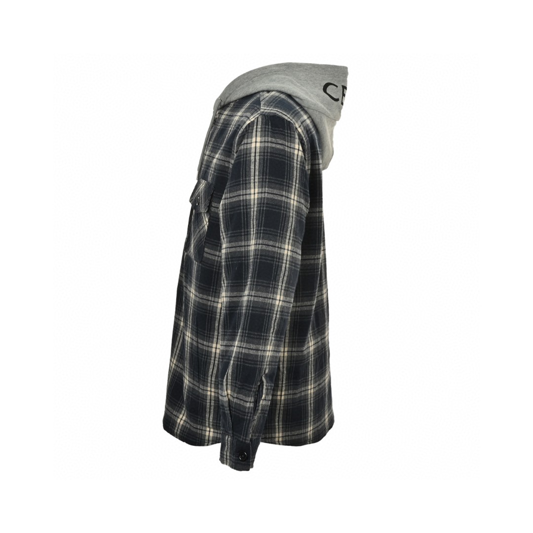 CELINE 赛琳 格纹羊绒连帽衬衫外套 夹克 长袖 蓝灰色 C0 2W65B912X-07MR