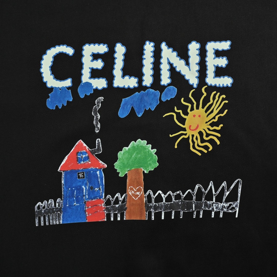 CELINE 赛琳 涂鸦绘画印花圆领卫衣 长袖 白色 黑色 A5