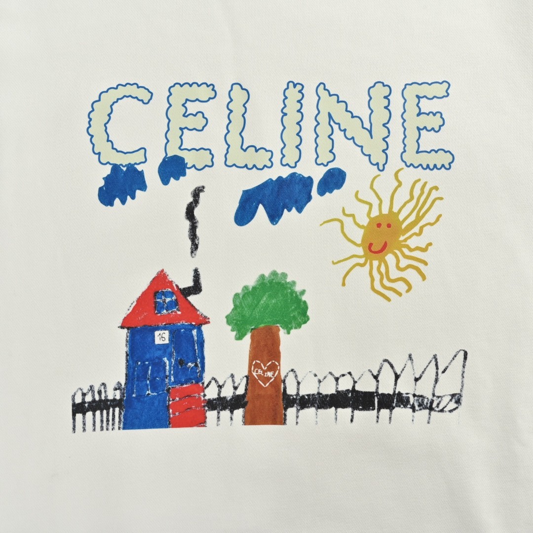 CELINE 赛琳 涂鸦绘画印花圆领卫衣 长袖 白色 黑色 A5