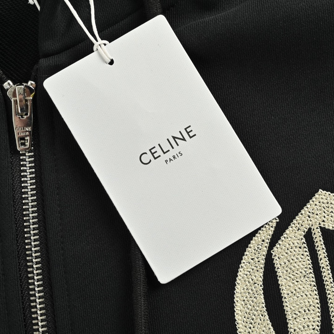 CELINE 赛琳 哥特字母刺绣拉链连帽卫衣 外套 长袖 黑色 白色 B0 RY09I670Q-38AW