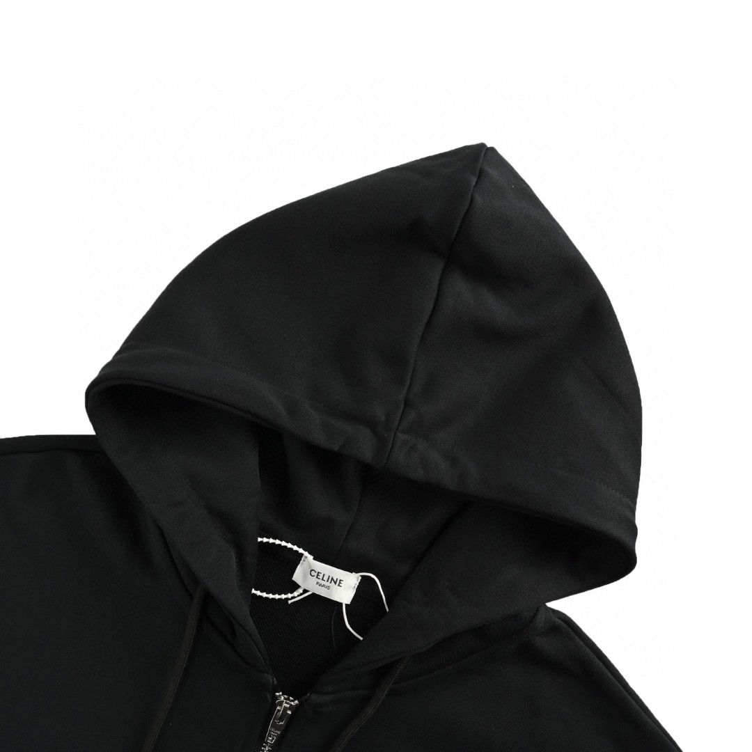 CELINE 赛琳 哥特字母刺绣拉链连帽卫衣 外套 长袖 黑色 白色 B0 RY09I670Q-38AW