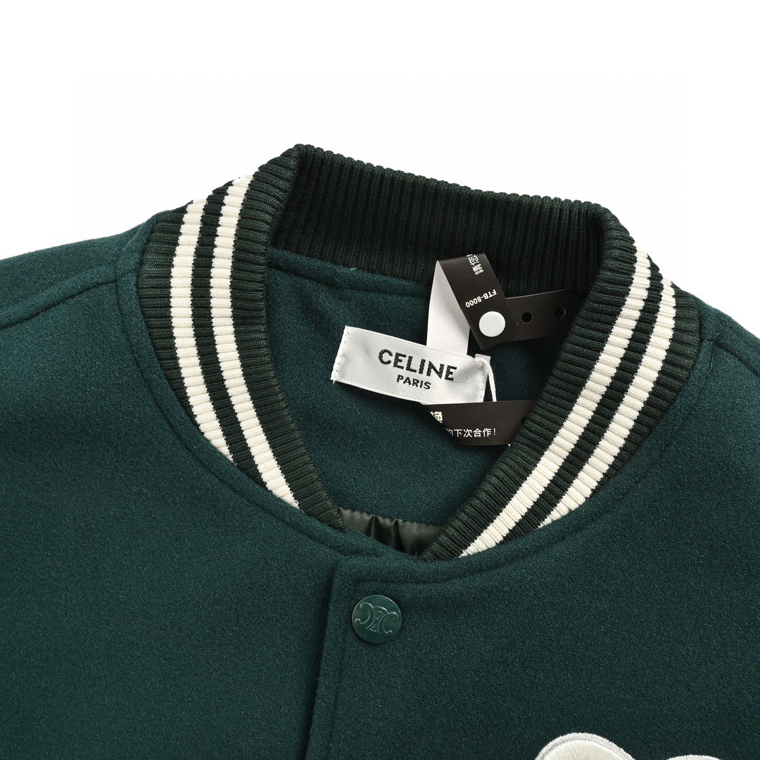 CELINE 赛琳 拼接刺绣棒球服 夹克 外套 长袖 绿色 C0 