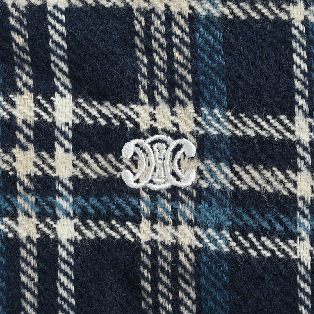 CELINE 赛琳 法兰绒格纹衬衫 外套 长袖 蓝色 B0 RC00Q979X-07NU