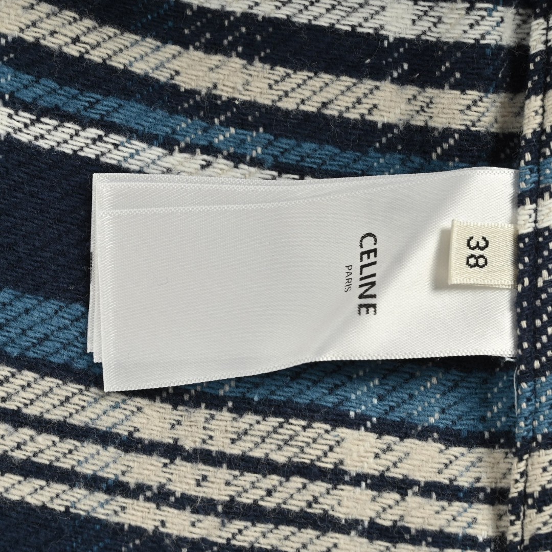 CELINE 赛琳 法兰绒格纹衬衫 外套 长袖 蓝色 B0 RC00Q979X-07NU
