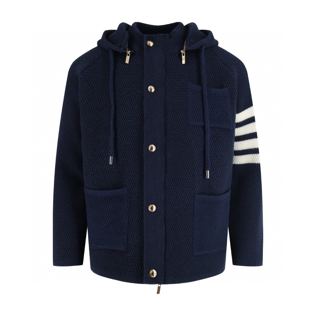 THOM BROWNE 双头拉链连帽外套 毛衣 夹克 长袖 灰色 蓝色 白色 B0