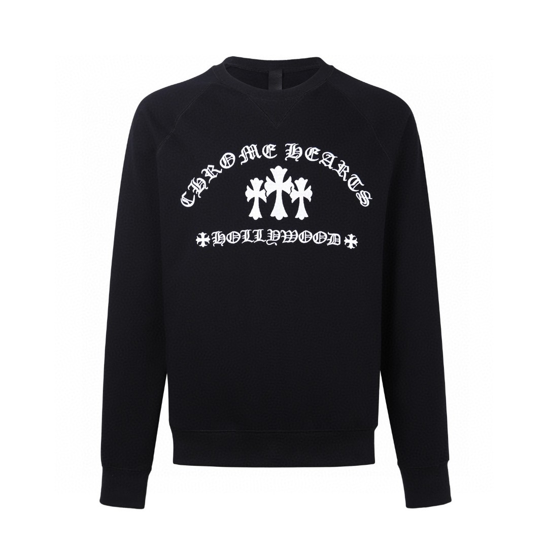 Chrome Hearts 克罗心 十字架刺绣圆领卫衣 外套 长袖 黑色 B0