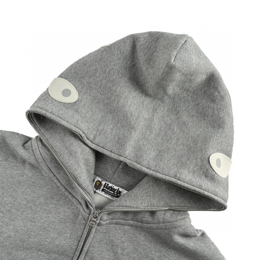 A BATHING APE Bape 小标鲨鱼头拉链连帽卫衣 外套 长袖 黑色 灰色 B0 
