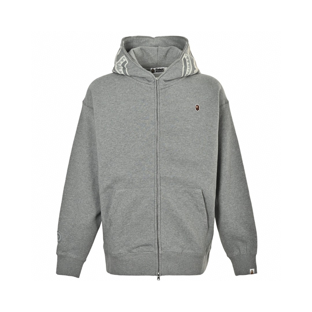A BATHING APE Bape 小标鲨鱼头拉链连帽卫衣 外套 长袖 黑色 灰色 B0 