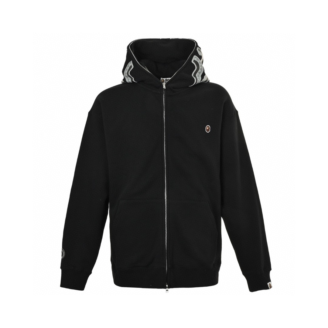 A BATHING APE Bape 小标鲨鱼头拉链连帽卫衣 外套 长袖 黑色 灰色 B0 