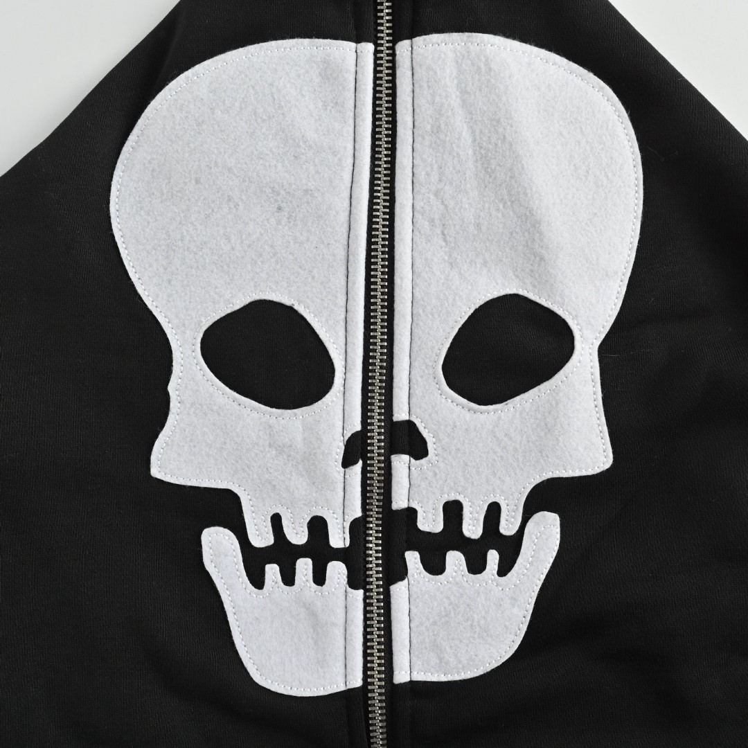 A BATHING APE Bape 前后可穿骷髅半拉链连帽卫衣 外套 长袖 黑色 灰色 B0 1K73-114-907