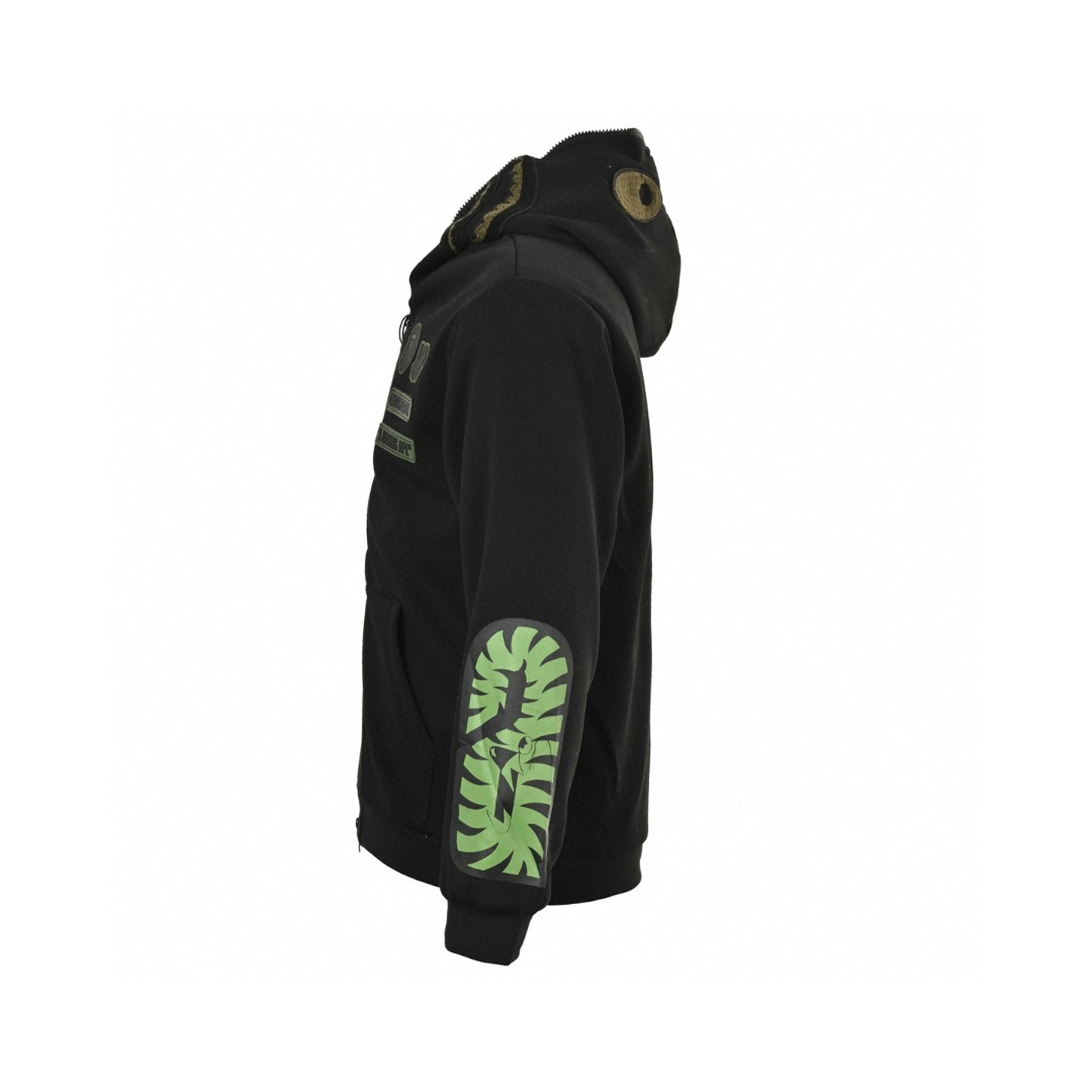 A BATHING APE Bape 迷彩拼接鲨鱼头多标拉链连帽卫衣 外套 长袖 黑色 灰色 B0