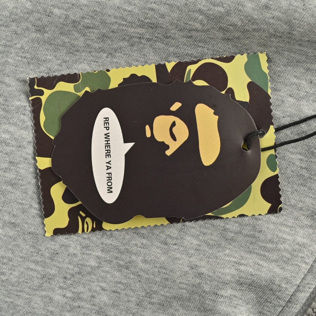 A BATHING APE Bape 迷彩拼接鲨鱼头多标拉链连帽卫衣 外套 长袖 黑色 灰色 B0