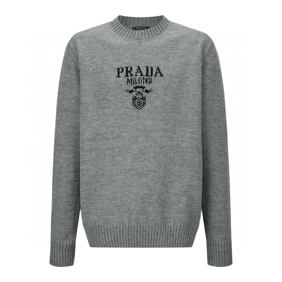 PRADA 普拉达 提花徽标羊毛针织毛衣 针织衫 长袖 白色 黑色 灰色 B0 UMB223-1YMW-F0002-S-211
