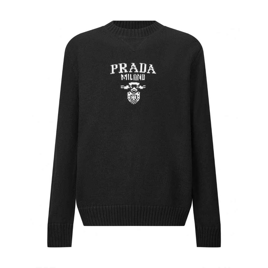 PRADA 普拉达 提花徽标羊毛针织毛衣 针织衫 长袖 白色 黑色 灰色 B0 UMB223-1YMW-F0002-S-211