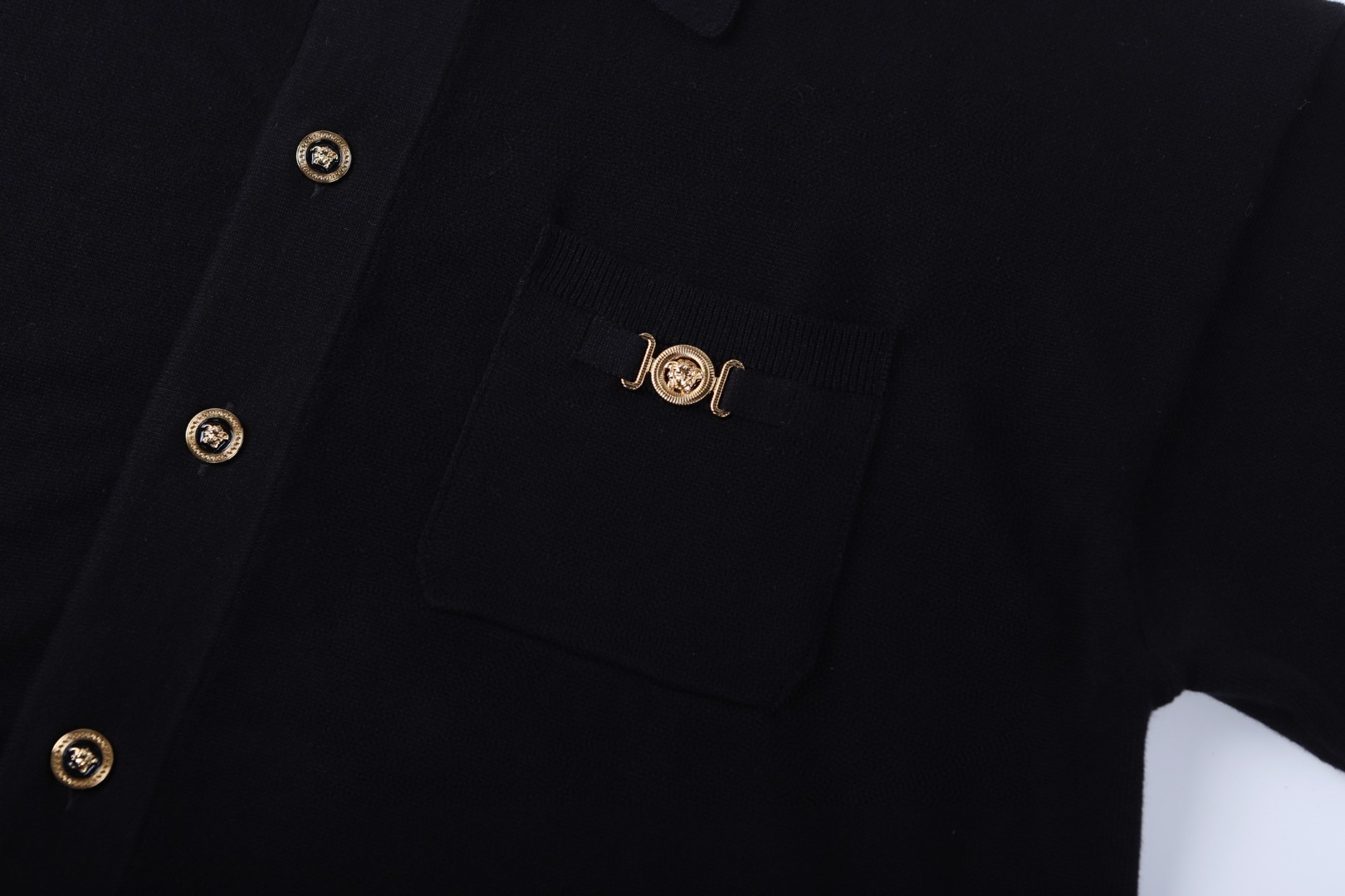 Versace 范思哲 纽扣螺纹边饰开衫 毛衣 针织衫 外套 长袖 黑色 B0 1020239-1A12912-1B000