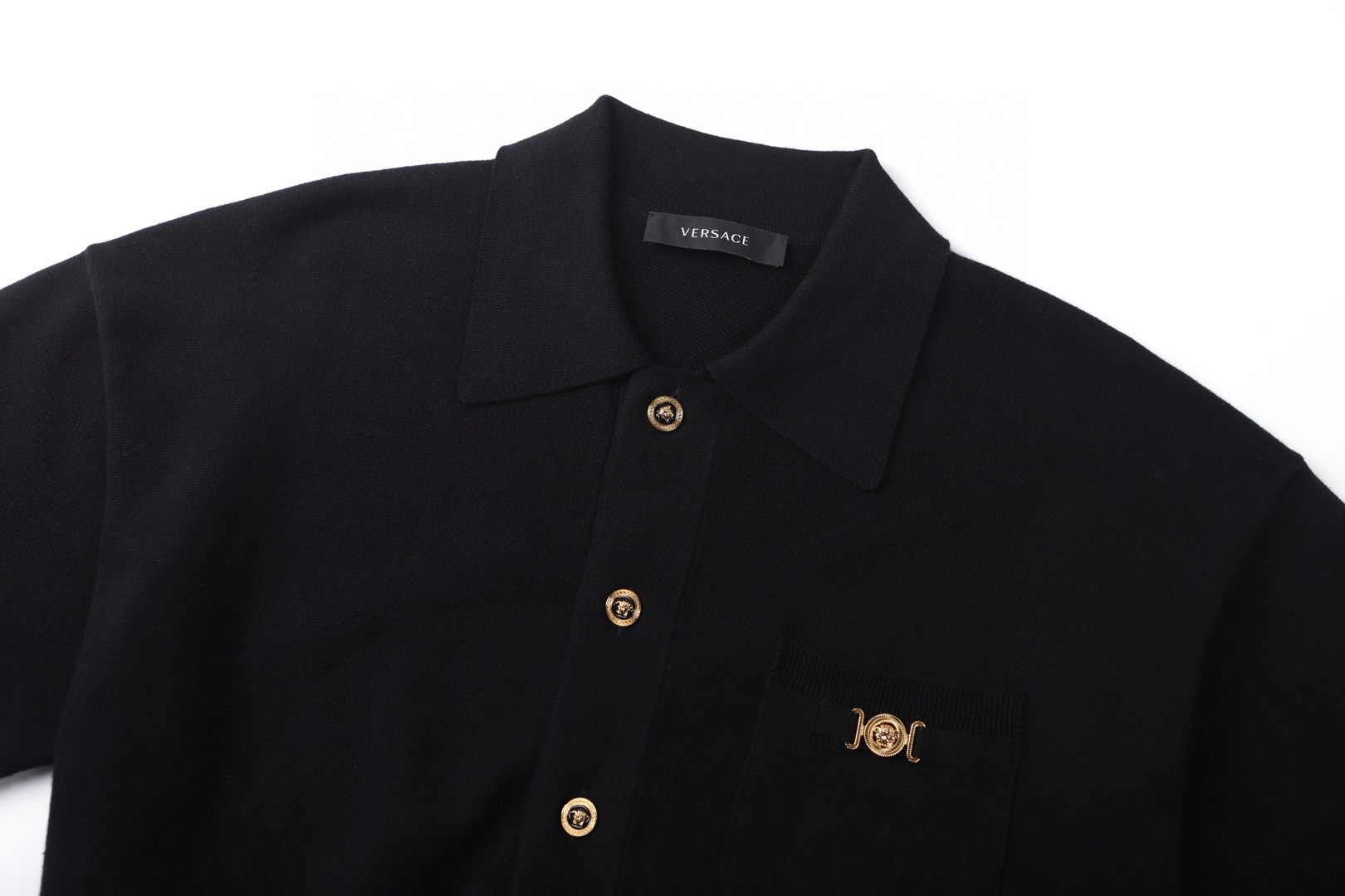 Versace 范思哲 纽扣螺纹边饰开衫 毛衣 针织衫 外套 长袖 黑色 B0 1020239-1A12912-1B000