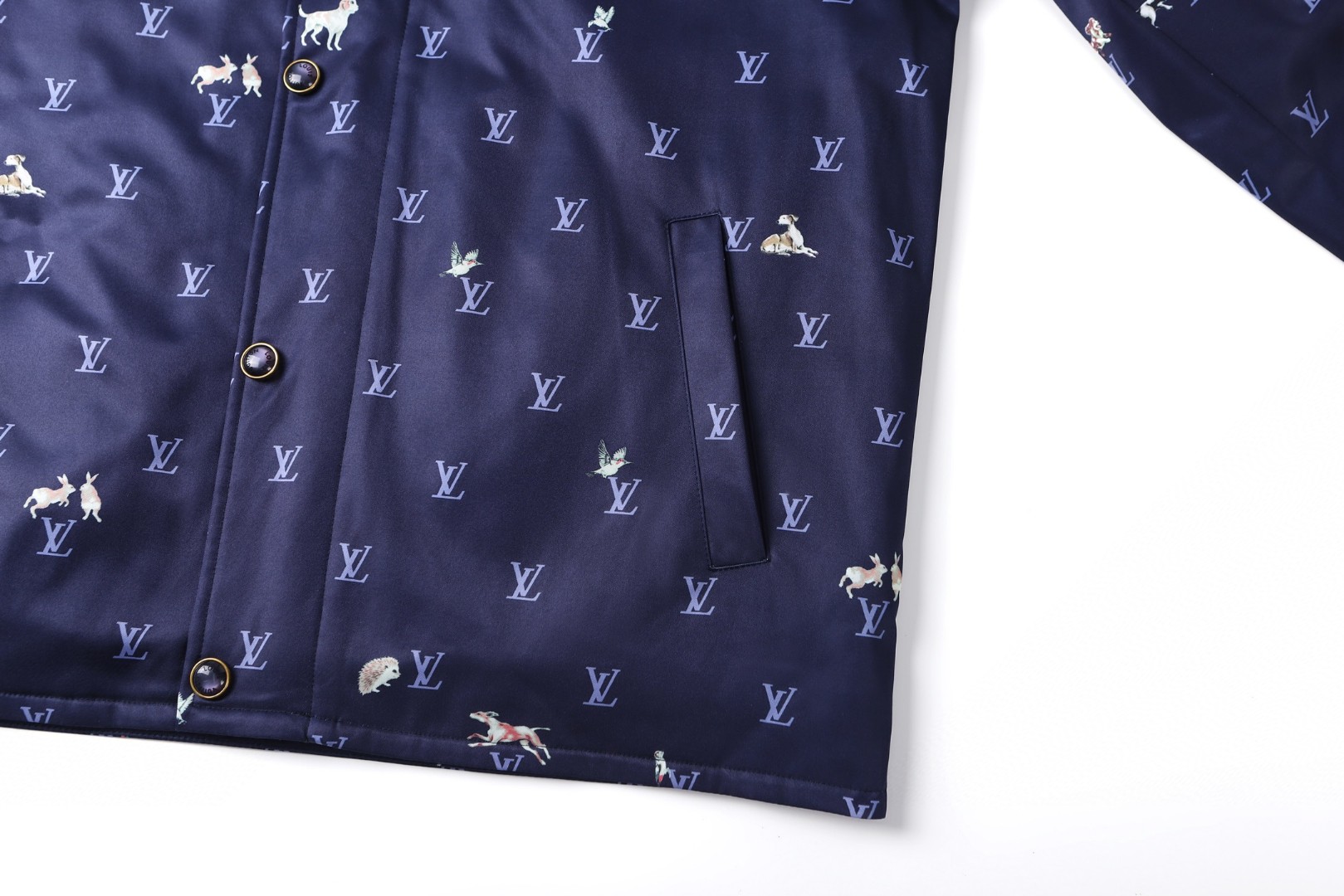 LOUIS VUITTON 路易威登 灯芯绒翻领动物印花拉链外套 夹克 蓝色 C0 1AJBFR