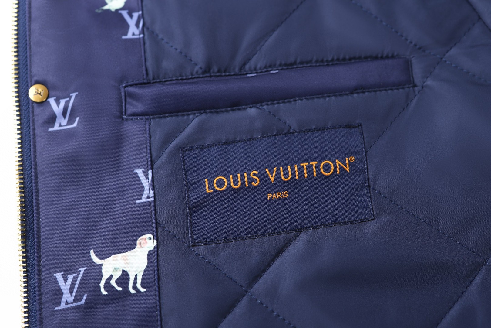 LOUIS VUITTON 路易威登 灯芯绒翻领动物印花拉链外套 夹克 蓝色 C0 1AJBFR