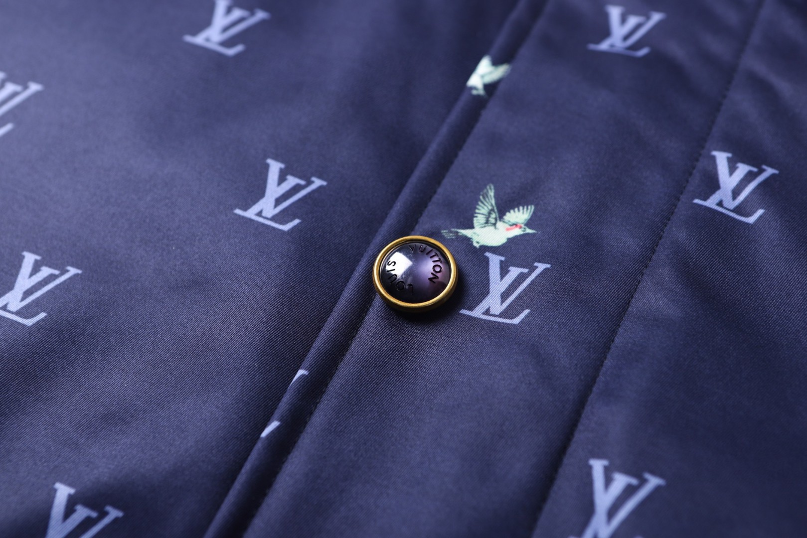 LOUIS VUITTON 路易威登 灯芯绒翻领动物印花拉链外套 夹克 蓝色 C0 1AJBFR