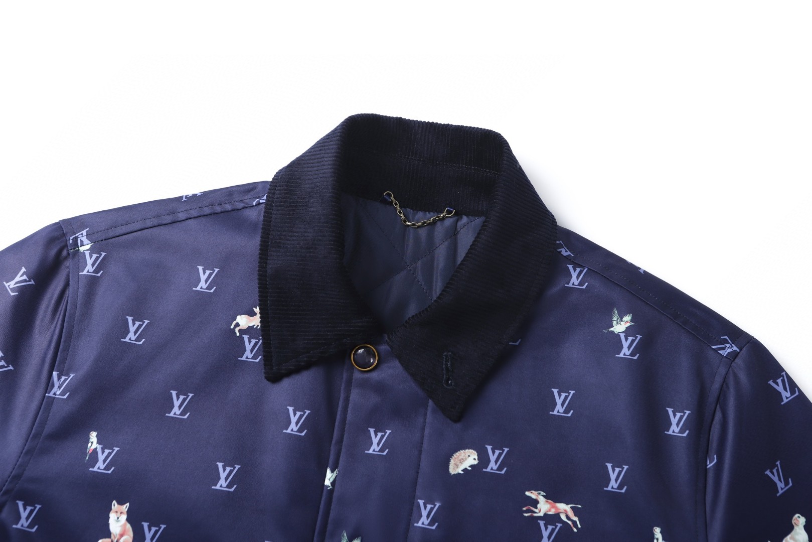 LOUIS VUITTON 路易威登 灯芯绒翻领动物印花拉链外套 夹克 蓝色 C0 1AJBFR