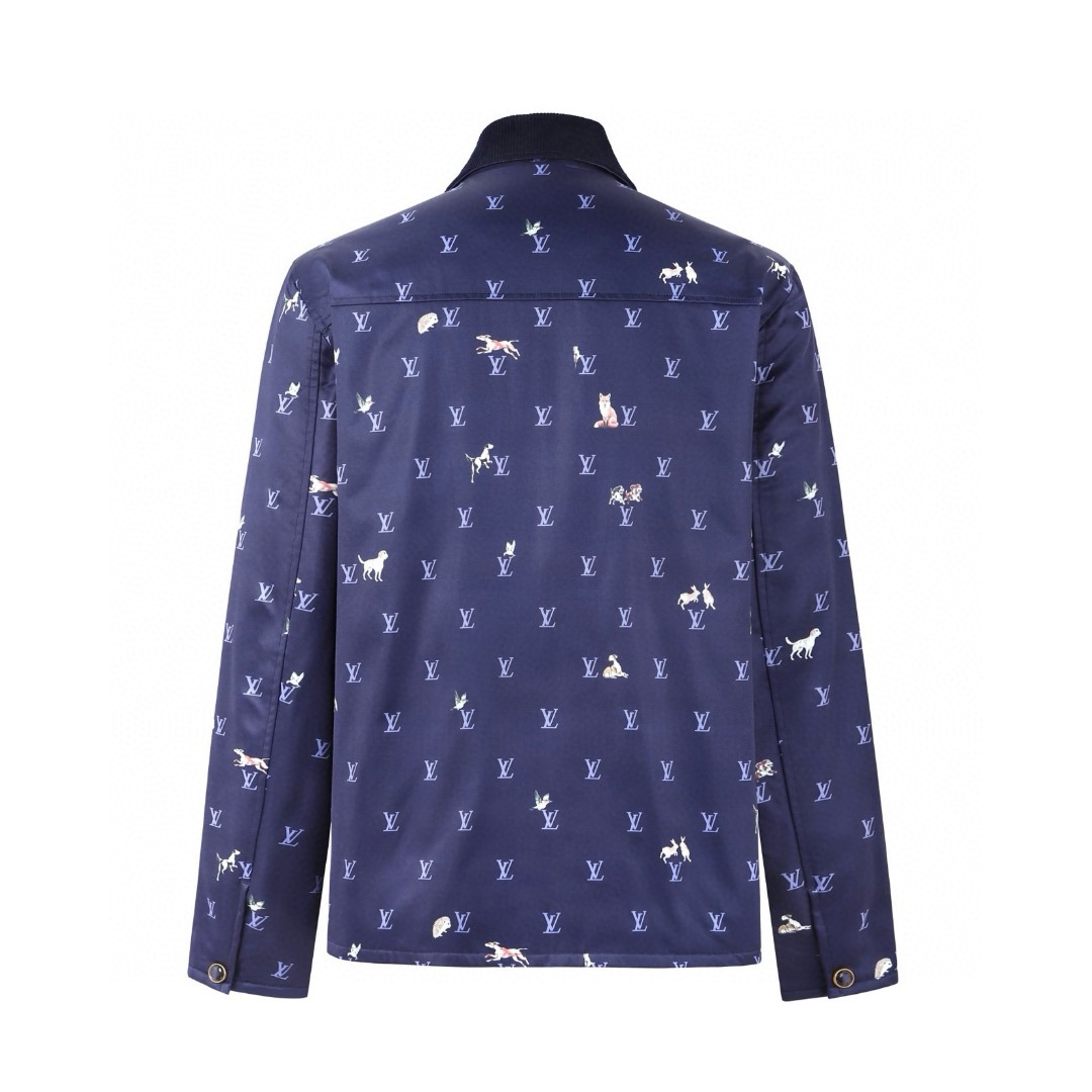 LOUIS VUITTON 路易威登 灯芯绒翻领动物印花拉链外套 夹克 蓝色 C0 1AJBFR