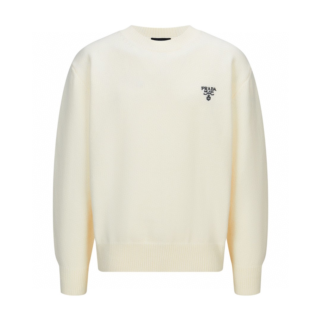 PRADA 普拉达 刺绣标识羊毛针织毛衣 针织衫 长袖 白色 黑色 灰色 B0 