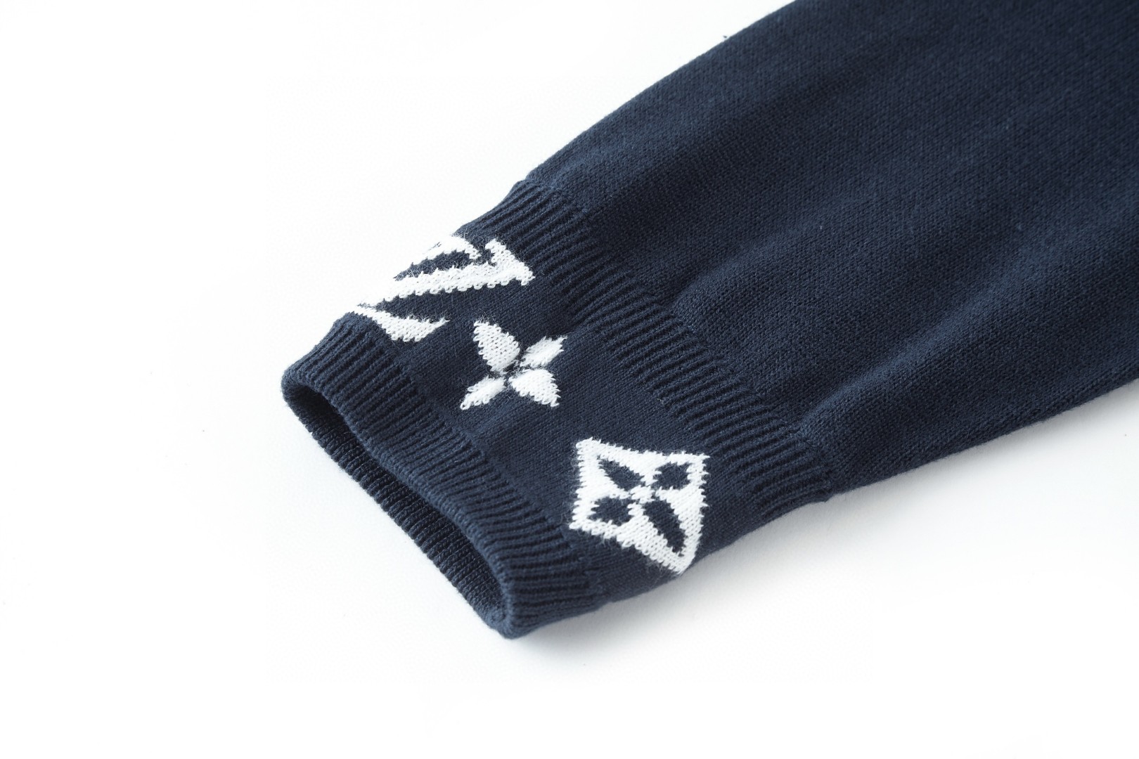 LOUIS VUITTON 路易威登 提花螺纹袖羊毛针织衫 毛衣 外套 黑色 藏青色 B0 1AGJW9