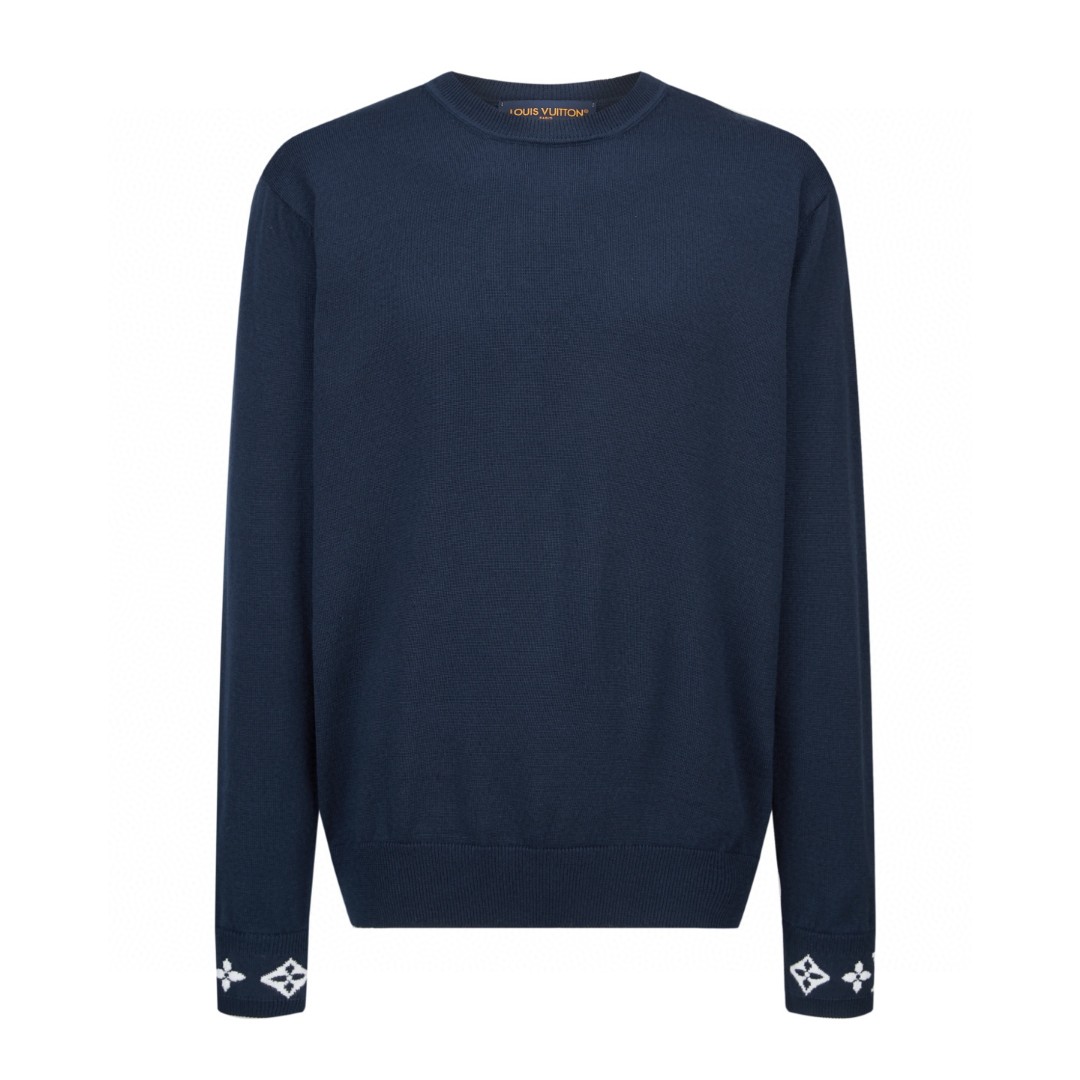 LOUIS VUITTON 路易威登 提花螺纹袖羊毛针织衫 毛衣 外套 黑色 藏青色 B0 1AGJW9