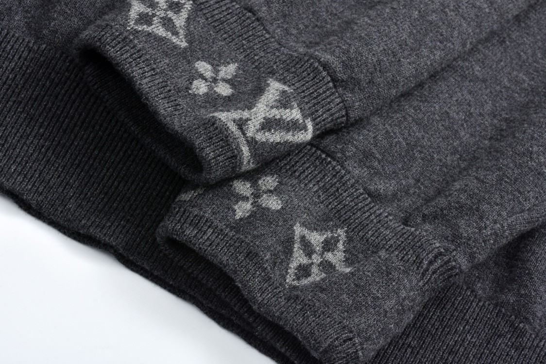 LOUIS VUITTON 路易威登 提花螺纹袖羊毛针织衫 毛衣 外套 黑色 藏青色 B0 1AGJW9