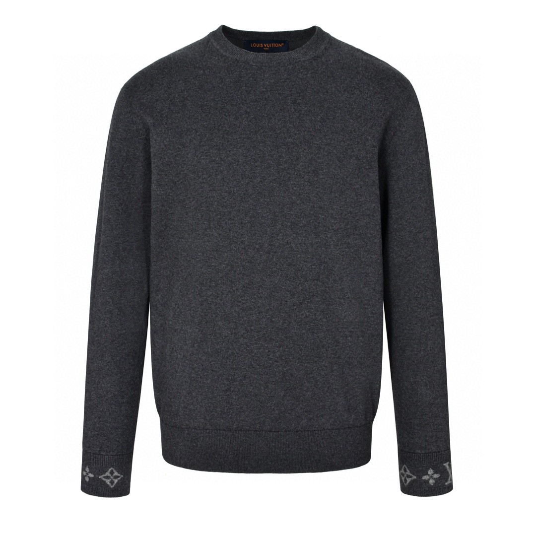 LOUIS VUITTON 路易威登 提花螺纹袖羊毛针织衫 毛衣 外套 黑色 藏青色 B0 1AGJW9