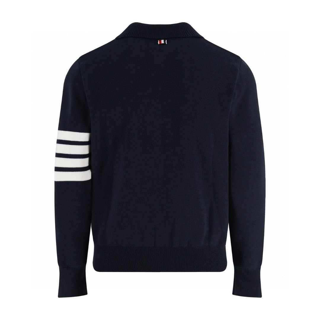 THOM BROWNE 四条杠织带羊毛针织拉链开衫 毛衣 外套 长袖 深蓝色 灰色 B0 MKJ071A-Y1002-025