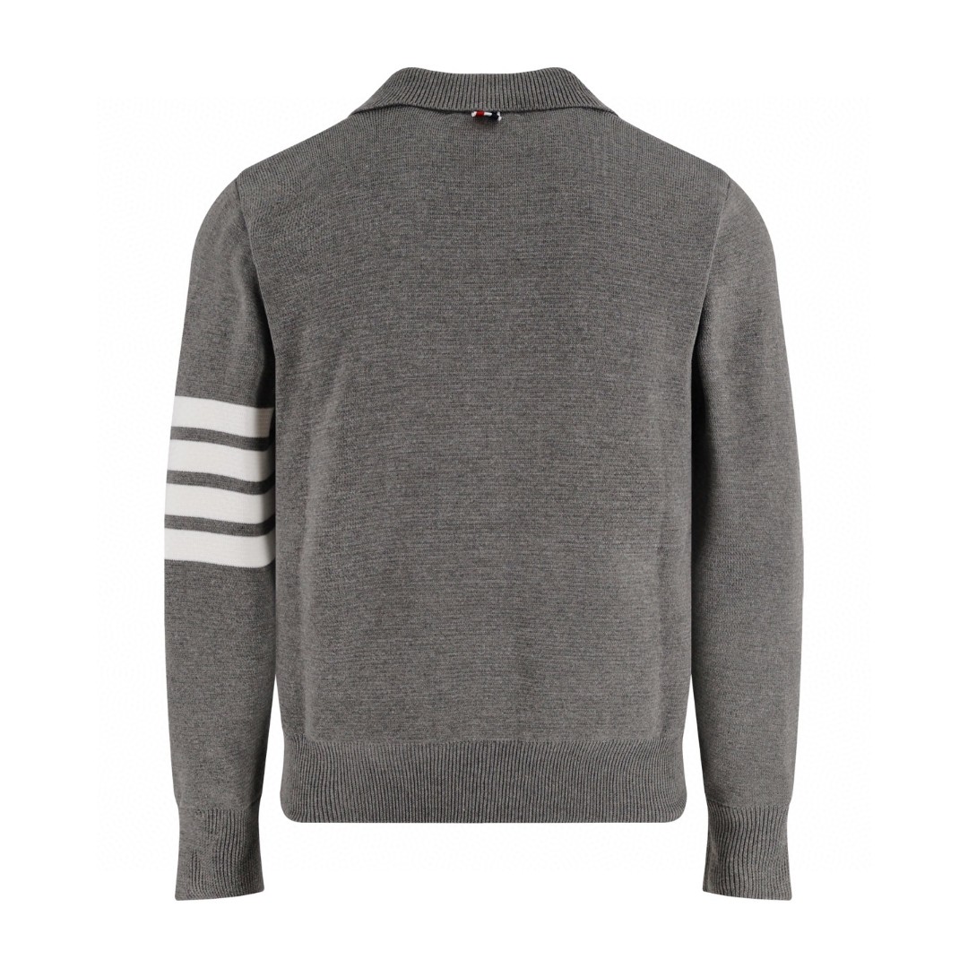 THOM BROWNE 四条杠织带羊毛针织拉链开衫 毛衣 外套 长袖 深蓝色 灰色 B0 MKJ071A-Y1002-025