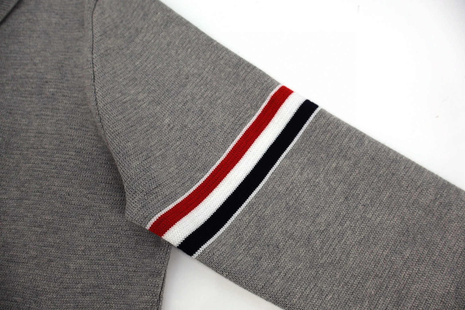 THOM BROWNE 织带羊毛针织拉链开衫 毛衣 外套 长袖 深蓝色 灰色 B0 MKJ076A-Y3007-415