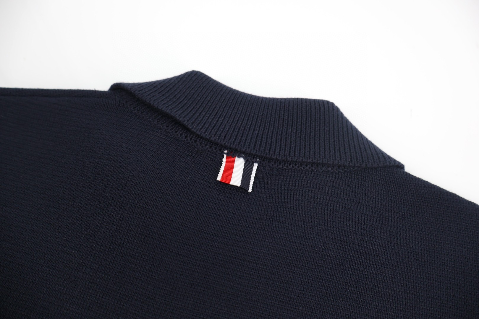 THOM BROWNE 织带羊毛针织拉链开衫 毛衣 外套 长袖 深蓝色 灰色 B0 MKJ076A-Y3007-415