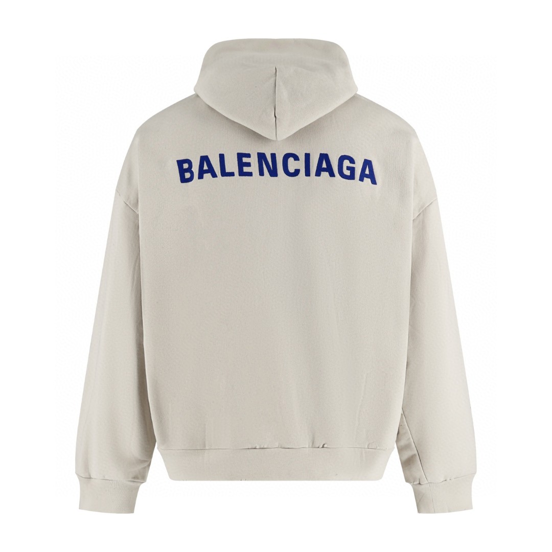 Balenciaga 巴黎世家 蓝刺绣拉链帽衫 连帽卫衣 外套 长袖 做旧白 B0 803264TSVP18016