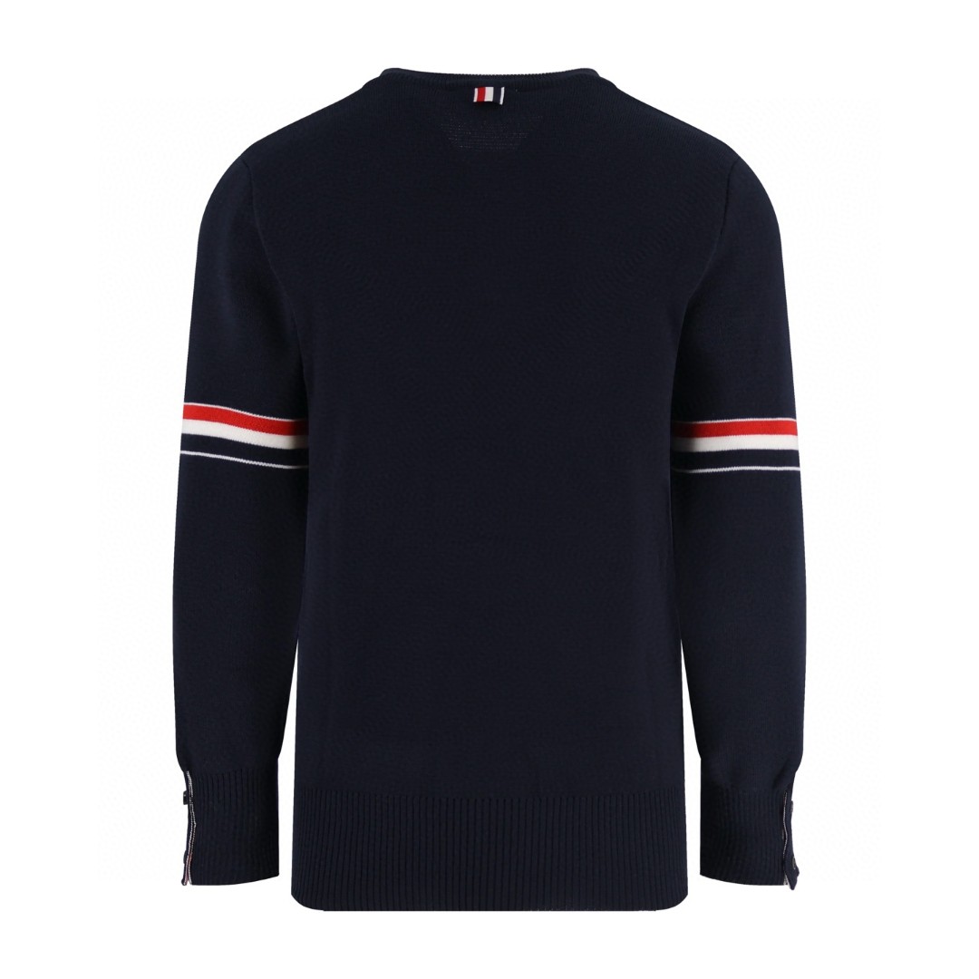 THOM BROWNE 织带羊毛针织毛衣 外套 长袖 深蓝色 灰色 B0 TBEKN01SS24MM-1