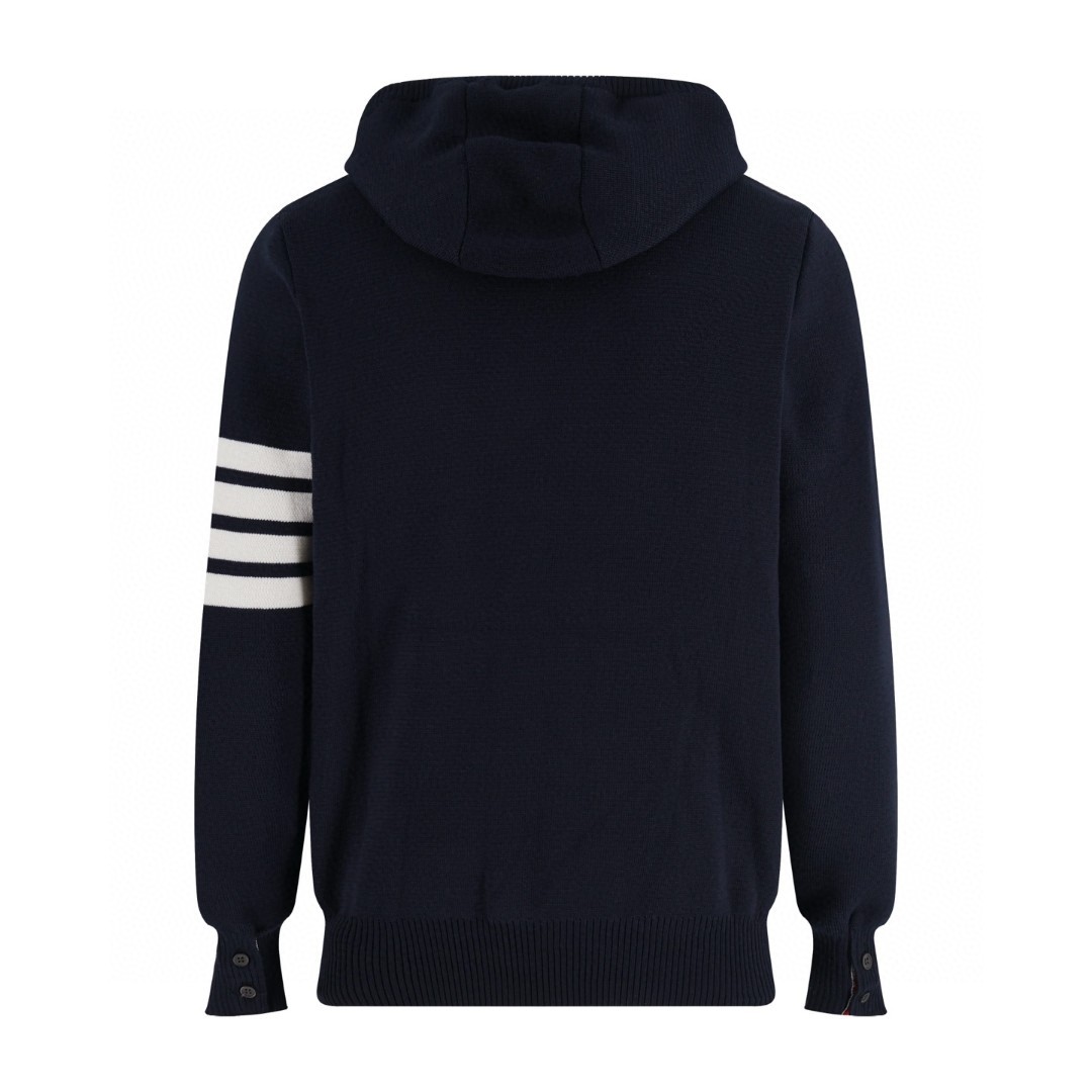 THOM BROWNE 四条杠羊毛针织拉链外套 毛衣 外套 长袖 深蓝色 灰色 B0