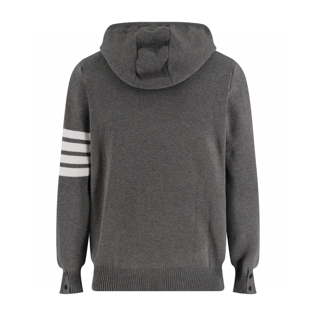 THOM BROWNE 四条杠羊毛针织拉链外套 毛衣 外套 长袖 深蓝色 灰色 B0