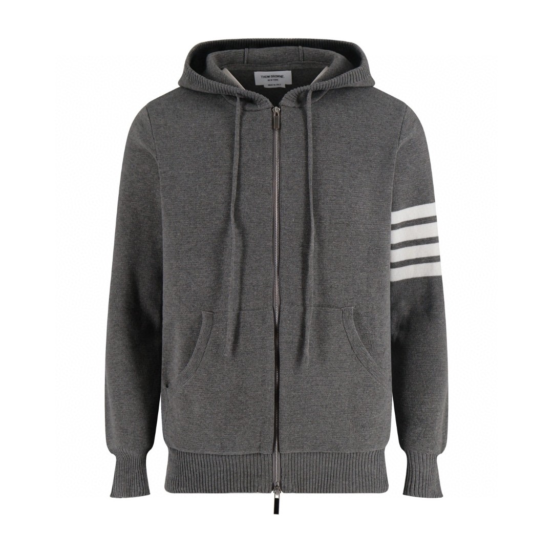 THOM BROWNE 四条杠羊毛针织拉链外套 毛衣 外套 长袖 深蓝色 灰色 B0