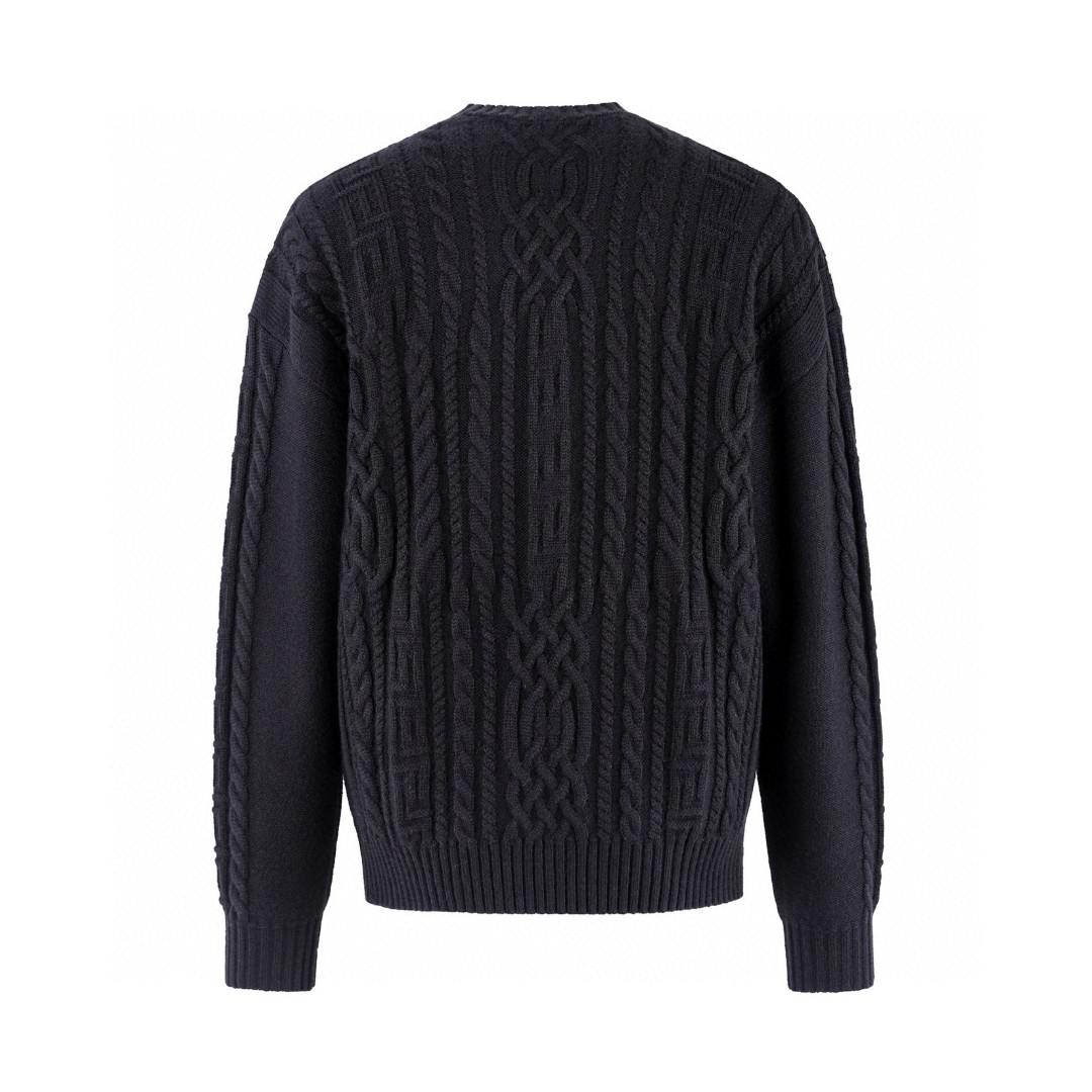 Versace 范思哲 圆领提花毛衣 针织衫 外套 长袖 黑色 C0 1013556-1A09578-1B000