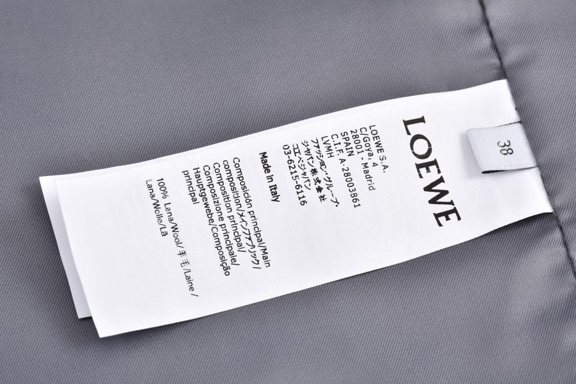 Loewe 罗意威 羊毛工装外套 夹克 长袖 秋冬 灰色 黑色 C0 H526Y02W82-1440