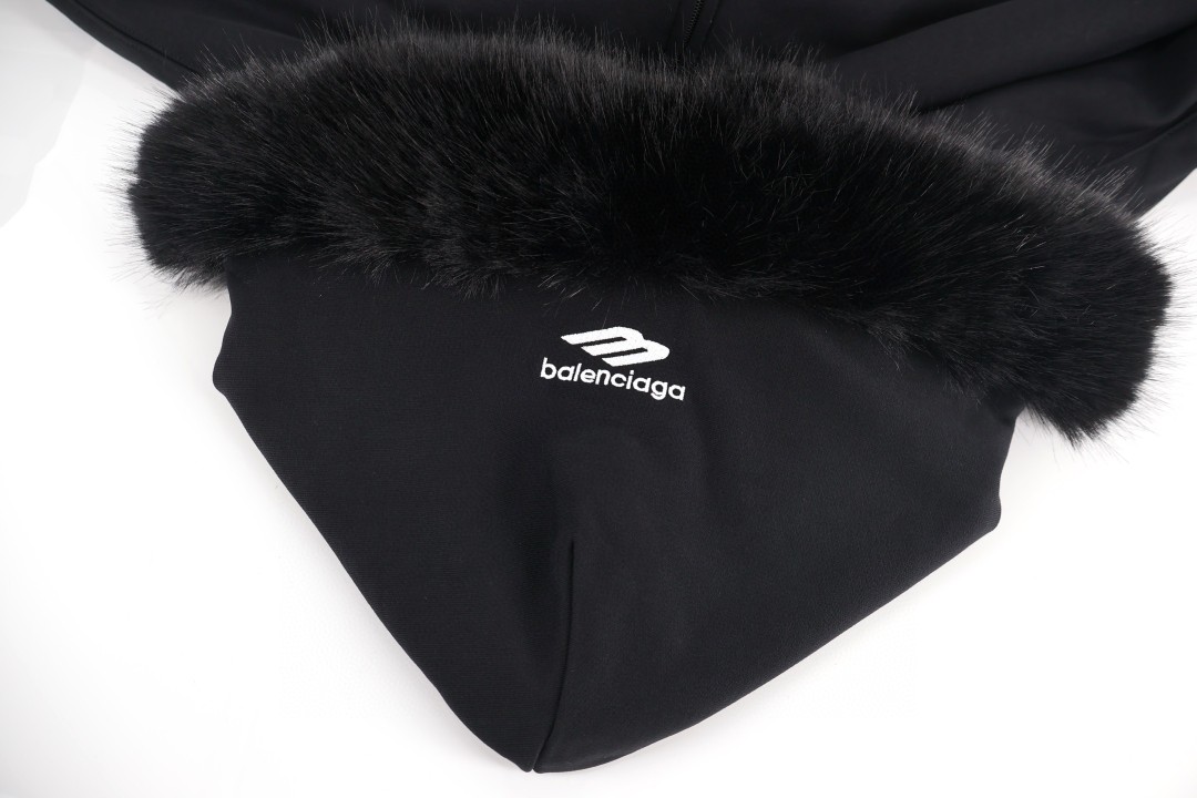 Balenciaga 巴黎世家 毛领拉链连帽卫衣 外套 长袖 白色 黑色 C0 855346TTVK89080