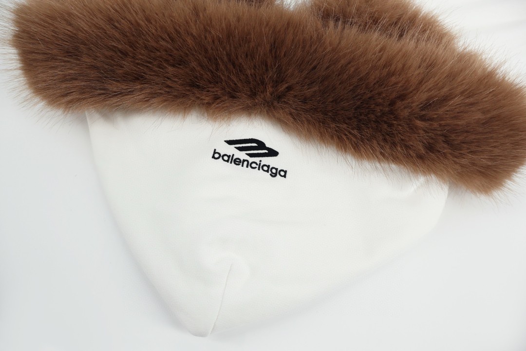 Balenciaga 巴黎世家 毛领拉链连帽卫衣 外套 长袖 白色 黑色 C0 855346TTVK89080