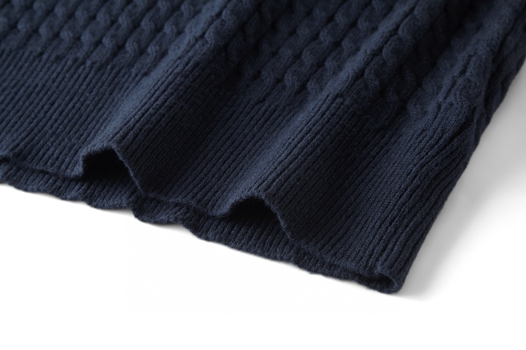 MIU MIU 缪缪 麻花针织Polo领毛衣 针织衫 长袖 藏蓝色 B0